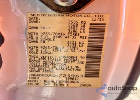 2016 Nissan Frontier Sv z USA, uszkodzony, nr VIN 1N6AD0CUXGN725963